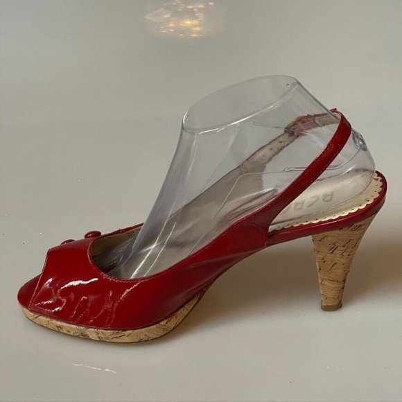 BCBG Paris Shoes Heels HALONA Patent Peep-Toe Slingback Red Women's Size 9B - Picture 5 of 12